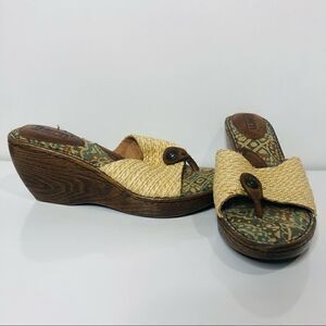 Born Cream and Brown Wedge Sandals